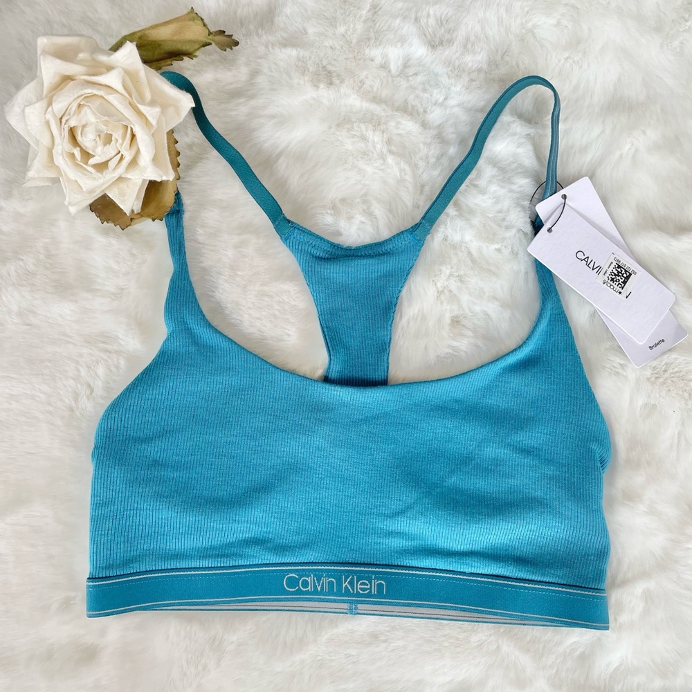 New with tags CALVIN KLEIN Unlined BRALETTE t-back Blue ( teal) Size Small logo